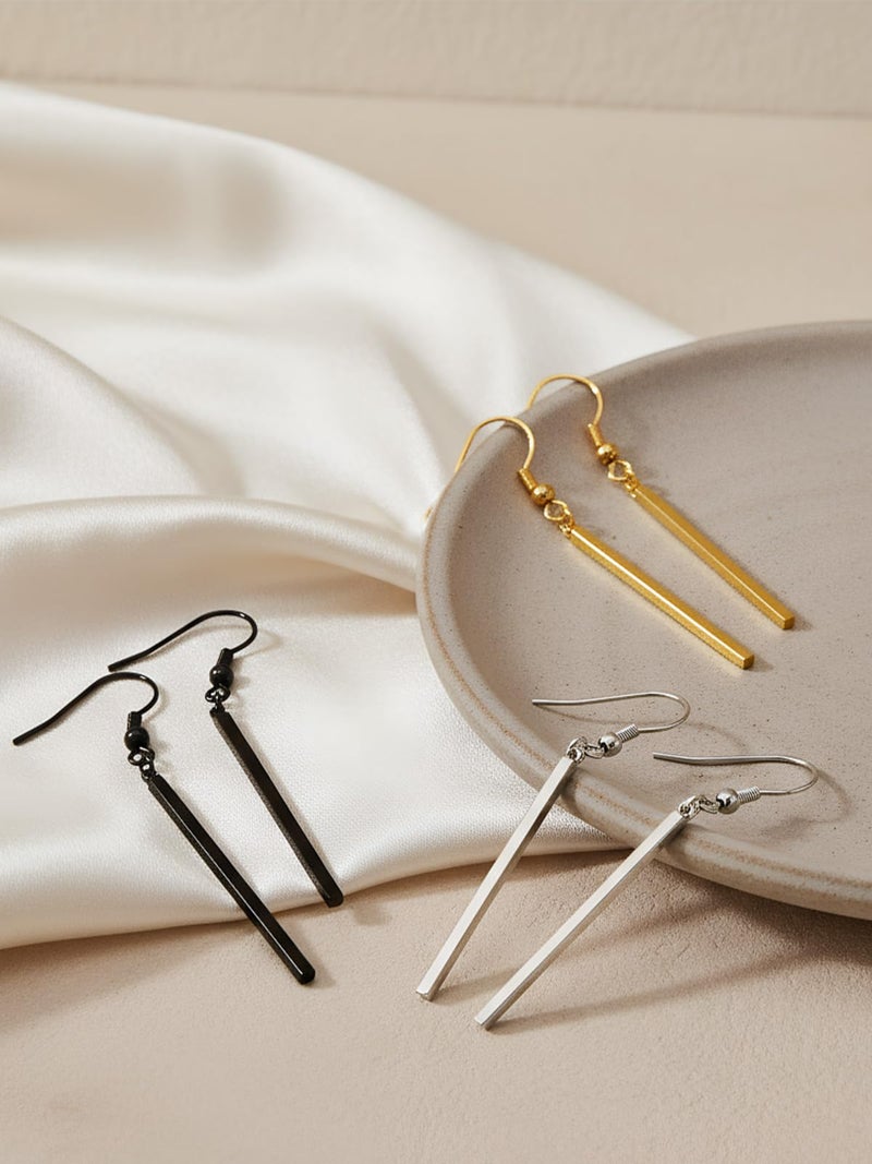 FOCALOOK Black Earrings for Women Hypoallergenic Minimalist Thin Drop Dangle Long Vertical Bar Earrings - Image 5
